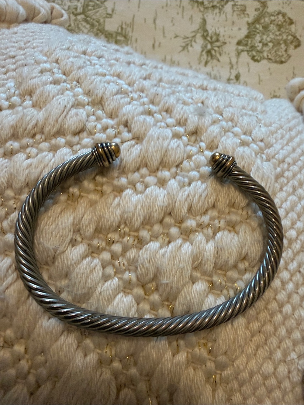 Silver Twisted Cable Cuff Bracelet with Gold Accents - Silver/Gold